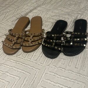 Studded Black and Tan Sandals